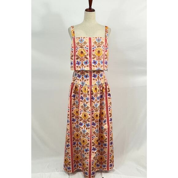 HILL HOUSE Sz XL 2pc Kate Midi Skirt Clara Crop Top Set Floral Block Stripe NWT - Picture 7 of 13